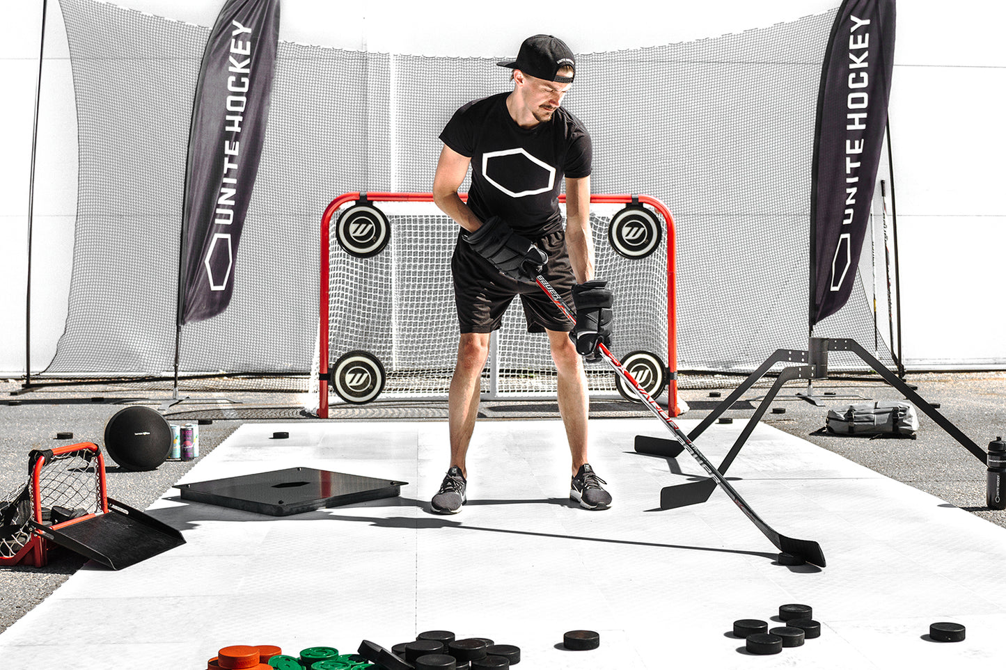 UNITE Rete di protezione per Hockey – Backstop completo con telaio, pali e rete
